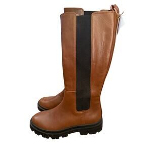 Madewell Tall Pull-On Boots Size 6.5 - Tan Leather with Black Elastic Panel